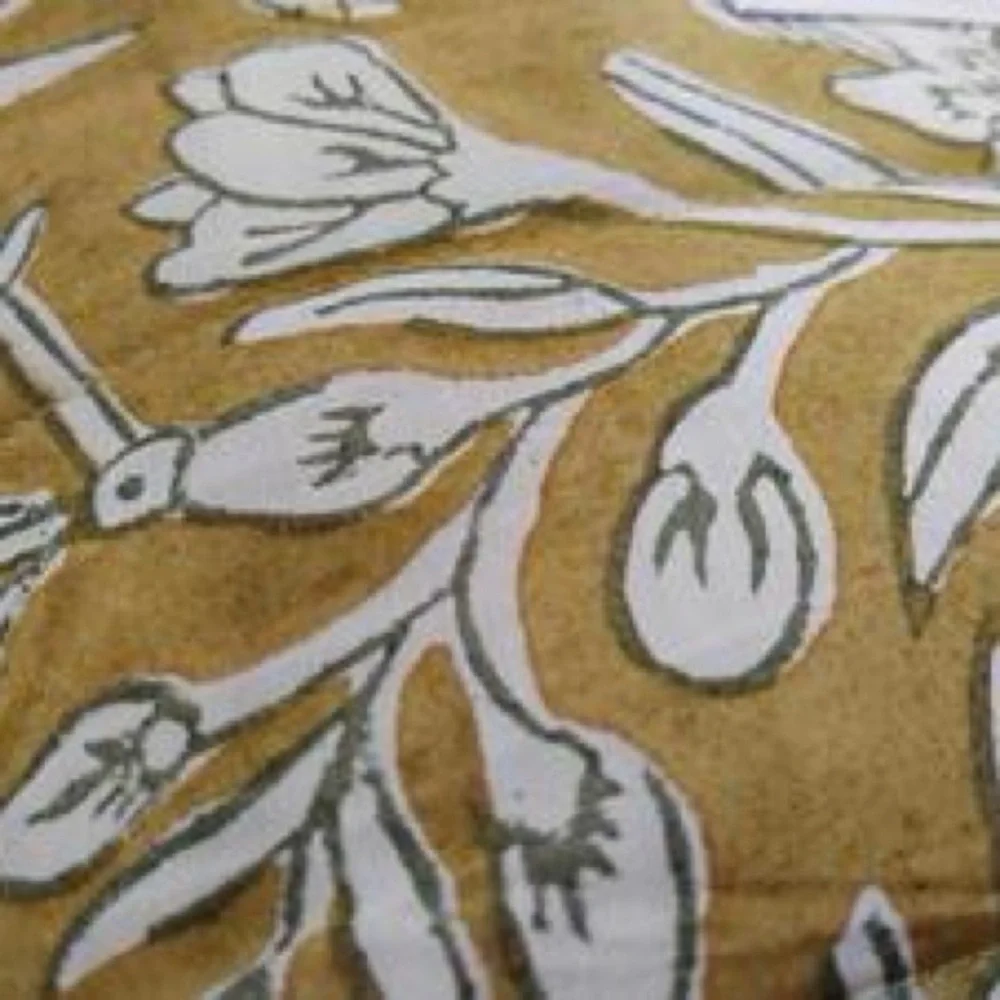 Laurel & Mayfair Gold Block Print Floral Cotton Voile Queen Quilt Set 3pc Gold